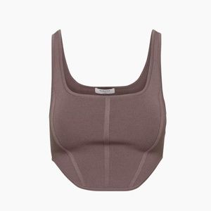 Aritzia Babaton Sculpt Knit Square-neck Bustier Tank (Size Medium, Taupe)